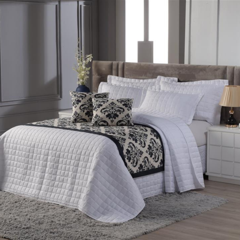 Decoração Quarto Elegante Cobre Leito + Peseira + Capa de Almofada Cama King 06 Peças.:branco