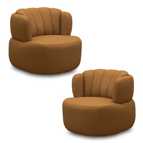 Kit 2 Poltronas Decorativas Mariele Sala de Estar Base Giratória em Aço Couro Caramelo G88 - Gran Be