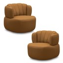 Ver imagem 1 de Kit 2 Poltronas Decorativas Mariele Sala de Estar Base Giratória em Aço Couro Caramelo G88 - Gran Be