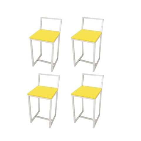 Kit 4 Banqueta Baixa Para Cozinha Industrial Assento Estofado White  