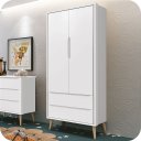 Ver imagem 2 de Guarda Roupa Infantil 2 Portas e 2 Gavetas Retrô Branco Theo Madeira Natural