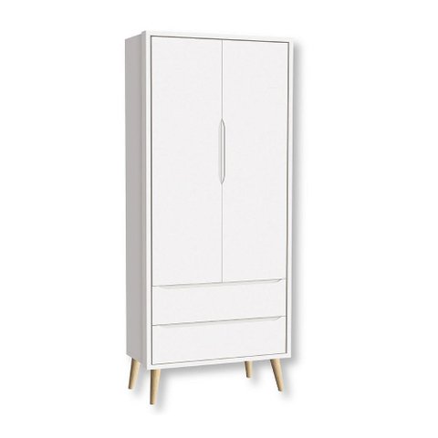 Guarda Roupa Infantil 2 Portas e 2 Gavetas Retrô Branco Theo Madeira Natural