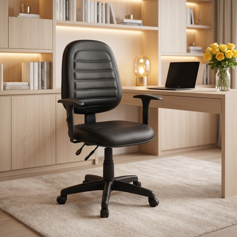 Cadeira Escritório Ergonômica Executiva Work Comfort NR17 Giratória Corino Costura com Rodízios