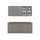 Ver imagem 3 de Cozinha Compacta 4 Peças 100% MDF com Aéreo de Vidro e Tampo para Balcão Pia Cinza/Nature Americana
