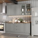 Ver imagem 1 de Cozinha Compacta 4 Peças 100% MDF com Aéreo de Vidro e Tampo para Balcão Pia Cinza/Nature Americana