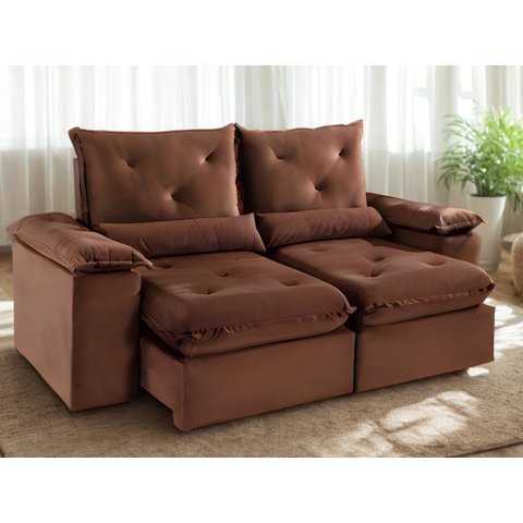 Sofa Xangai Retratil e Reclinavel 2,10 Metros Fernandes Estofados Cor Veludo Marrom