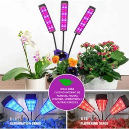 Luminaria Lampada de Cultivo Plantas Interno com Temporizador Led Ultravioleta Grow Indoor Estufa Uv - 9