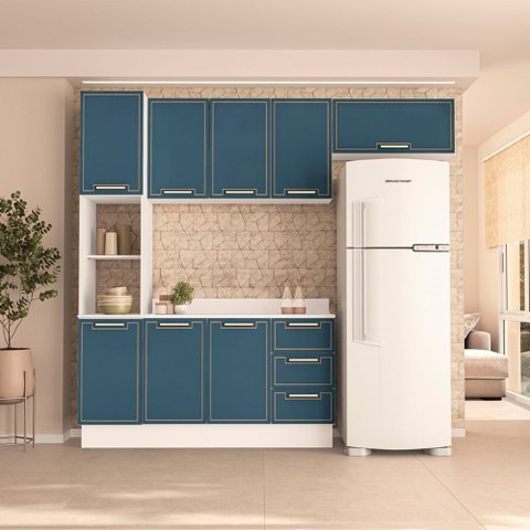Cozinha Compacta 250096 4 Peças Amara Branco Azul Politorno Móveis