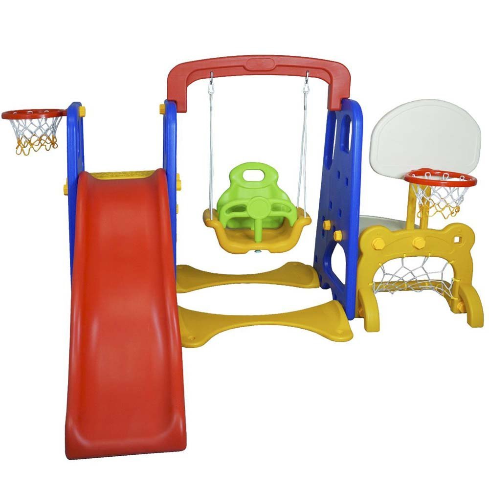Playground Infantil 5x1 Crianças com 2 Cesta de Basquete Balanço Azul/vermelho/amarelo G31 - Encantu - 5
