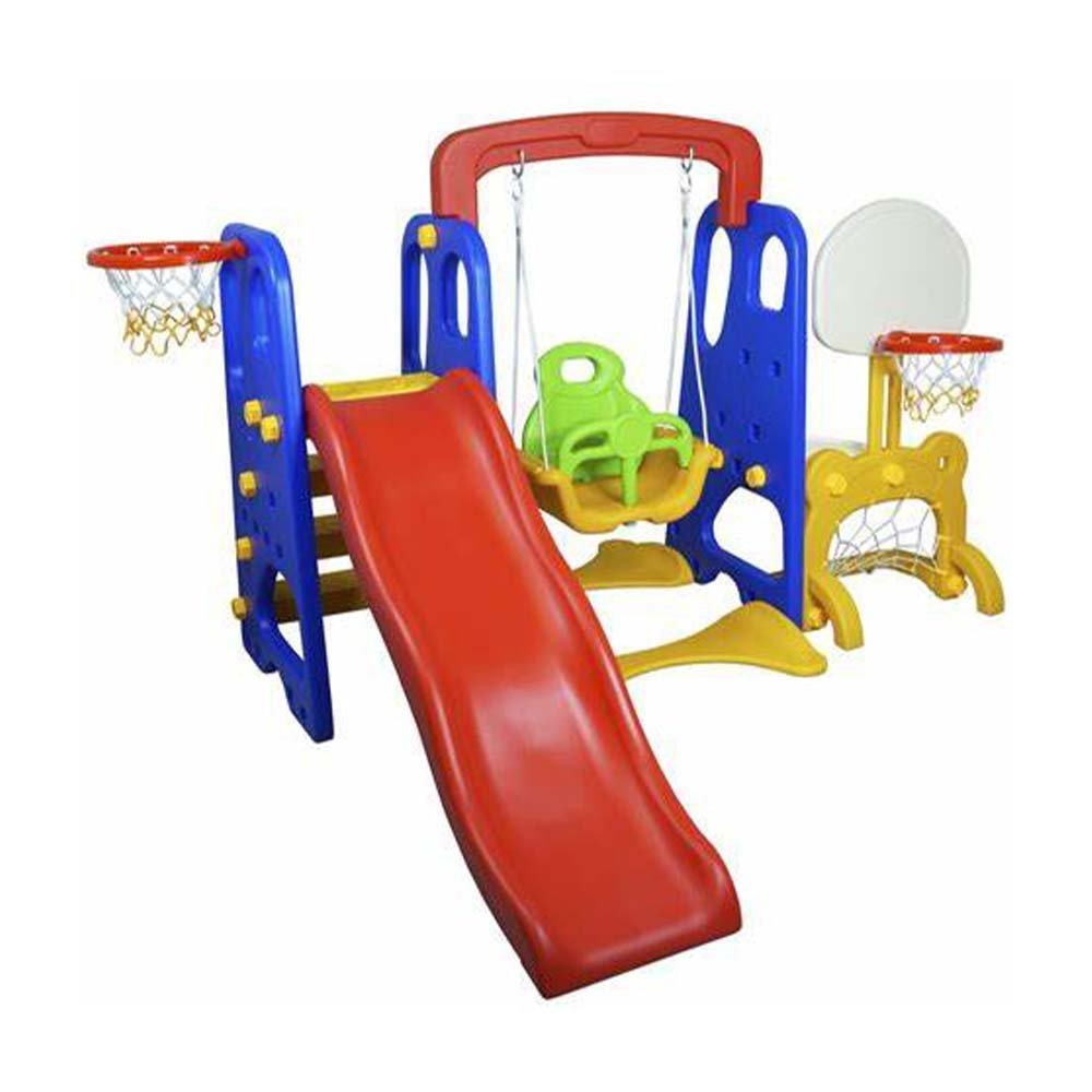 Playground Infantil 5x1 Crianças com 2 Cesta de Basquete Balanço Azul/vermelho/amarelo G31 - Encantu