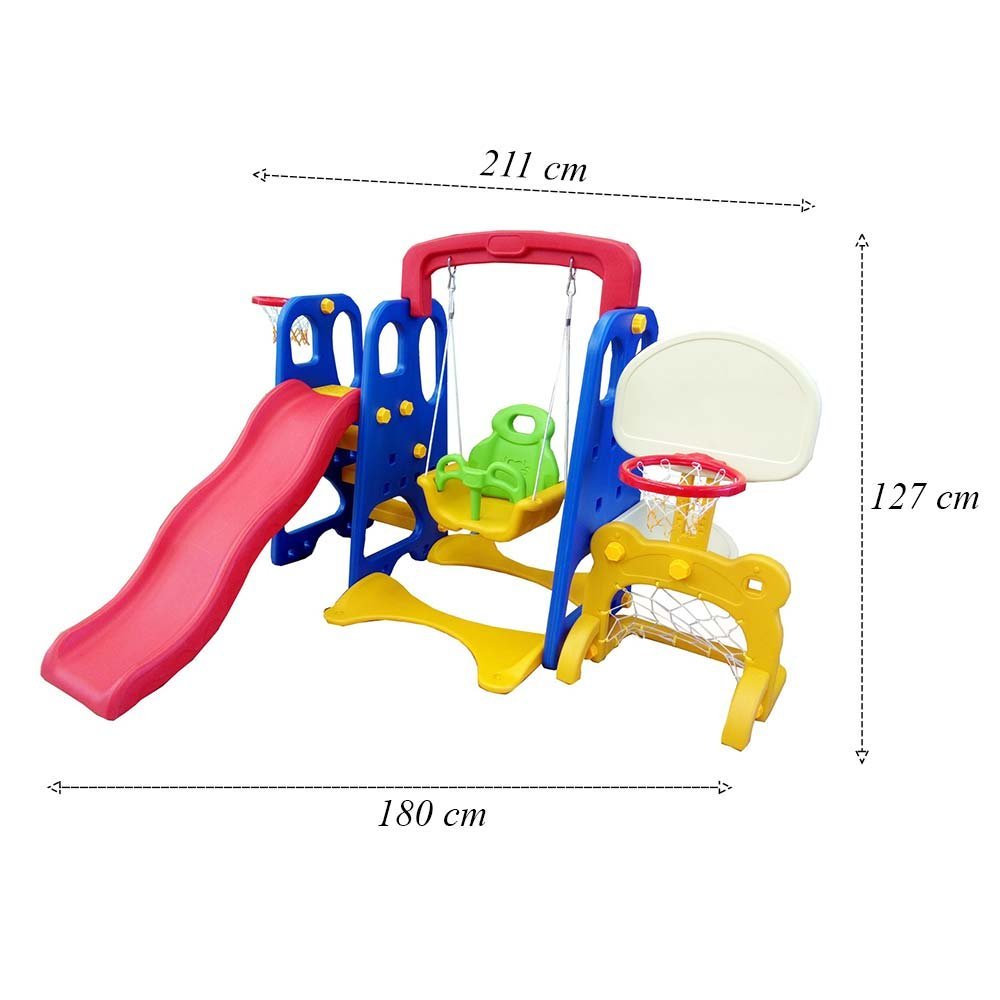 Playground Infantil 5x1 Crianças com 2 Cesta de Basquete Balanço Azul/vermelho/amarelo G31 - Encantu - 3