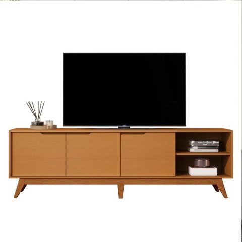 Rack Bancada Tucumã 1.8 Tv até 75 Pol. Pés de Madeira Maciça Nature