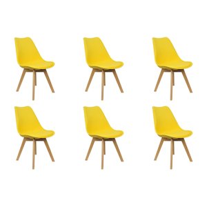 Kit 6 Cadeiras Charles Eames Leda Luisa Saarinen Design Wood Estofada Base Madeira - Amarela