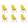 Kit 6 Cadeiras Charles Eames Leda Luisa Saarinen Design Wood Estofada Base Madeira - Amarela - 1