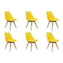 Ver imagem 1 de Kit 6 Cadeiras Charles Eames Leda Luisa Saarinen Design Wood Estofada Base Madeira - Amarela