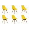 Kit 6 Cadeiras Charles Eames Leda Luisa Saarinen Design Wood Estofada Base Madeira - Amarela - 1