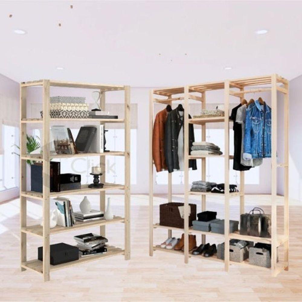 Conjunto Closet De Madeira Aberto E Cabideiro Triplo | MadeiraMadeira