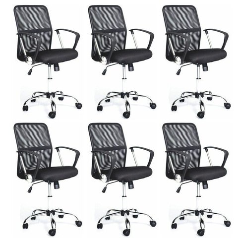 Kit 6 Cadeiras de Escritório Diretor Tela Mesh Comfort Preto