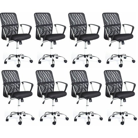 Kit 8 Cadeiras de Escritório Diretor Tela Mesh Comfort Preto