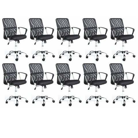 Kit 10 Cadeiras de Escritório Diretor Tela Mesh Comfort Preto