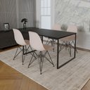 Ver imagem 1 de Mesa Industrial Base Ferro Preto 137x75 Tampo Preto 4 Cadeiras Eiffel Ferro Preto Assento Branco