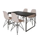 Ver imagem 2 de Mesa Industrial Base Ferro Preto 137x75 Tampo Preto 4 Cadeiras Eiffel Ferro Preto Assento Branco