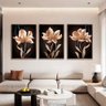 Kit com 3 Quadros Decorativos 70x50 Cm Floral Dourado com Moldura Caixa Preta 3cm Profundidade - 1