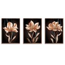 Ver imagem 2 de Kit com 3 Quadros Decorativos 70x50 Cm Floral Dourado com Moldura Caixa Preta 3cm Profundidade