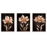 Kit com 3 Quadros Decorativos 70x50 Cm Floral Dourado com Moldura Caixa Preta 3cm Profundidade - 2