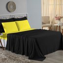Ver imagem 1 de Jogo de Cama Casal Viúva Nobre 4 Peças Malha 100% Algodão - Preto / Amarelo