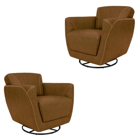 Kit 2 Poltronas Decorativas Valentina Sala de Estar Giratória Couro Caramelo Manchado G40 - Gran Bel