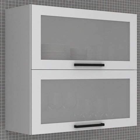 Armário Aéreo 2 Portas Vidro Basculantes 80cm TM1312 MDF Grazi Branco