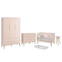 Ver imagem 1 de Dormitório Infantil Theo 3 Portas, Cômoda 6 Gavetas, Berço, Mesa de Canto Rosa Fosco com Pés Madeira