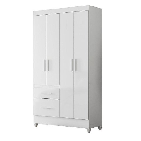 Guarda-roupa Madri Pequeno Quarto 4 Portas 2 Gavetas Branco com Rosa Azul e Lilas