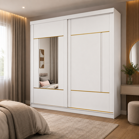 Guarda-Roupa Casal Elise 2 Portas de Correr 4 Gavetas com Espelhos 100 MDF Pm Home