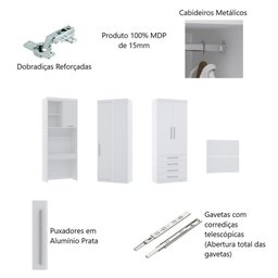 Guarda Roupa Modulado Solteiro de Canto com Escrivaninha Alpes Luciane M04 - Azul - 3