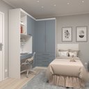 Ver imagem 1 de Guarda Roupa Modulado Solteiro de Canto com Escrivaninha Alpes Luciane M04 - Azul