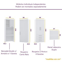 Guarda Roupa Modulado Solteiro de Canto com Escrivaninha Alpes Luciane M04 - Azul - 5