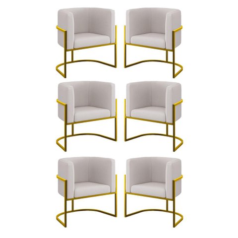 Kit 6 Cadeiras Poltrona Lua Veludo Sala Quarto Gold Balaqui Cor:bege