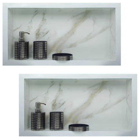 Nicho de Porcelanato Branco Calacata Ouro Polido 60x32cm Kit 2 Unidades