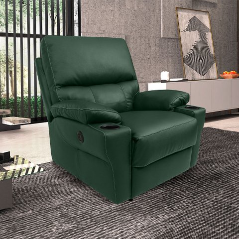 Poltrona do Papai Sala de Cinema Mia Reclinável Retrátil Power Elétrico Base Fixa Couro Verde Brilho