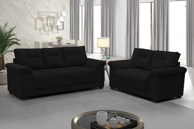 Sofá 2 e 3 Lugares Dubai Suede Cores Diversas:Preto