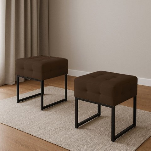 Puff Sala Decorativo Industrial Kit 2 Elisa Suede Marrom D03 - D’Rossi