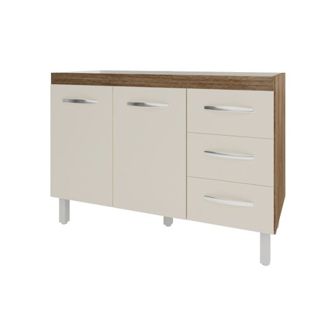 Balcão Armário Gabinete para Pia de Cozinha 118 Cm Bruna 2 Portas e 3 Gaveta Savana Off White