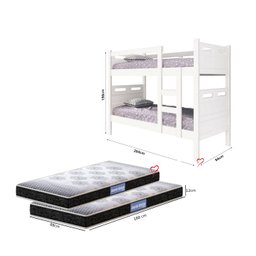 Beliche com 2 Colchões Cama Solteiro Jaspe em MDF cor:Branco - 2