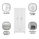 Ver imagem 4 de Guarda-Roupa Solteiro 3 Portas 1 Gaveta 182 cm Priscila Branco
