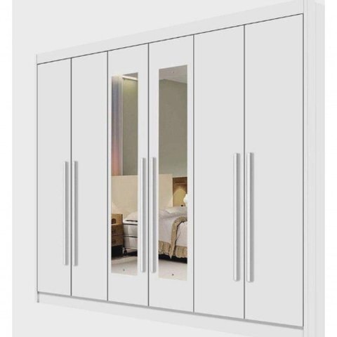 Guarda Roupa Casal Athos 6 Portas com Espelho 100% Mdf - Branco