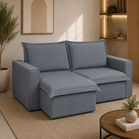 Sofá Cama Casal Retrátil e Reclinável em Linho Sofatec