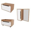 Ver imagem 1 de Conjunto de Banheiro com Gabinete Suspenso 1 Porta, Espelheira e Armário com Rodízios Branco/Amêndoa