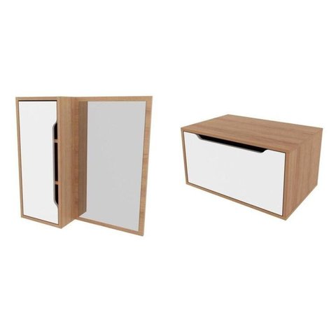Conjunto de Banheiro com Gabinete Suspenso e Espelheira Branco/Amêndoa